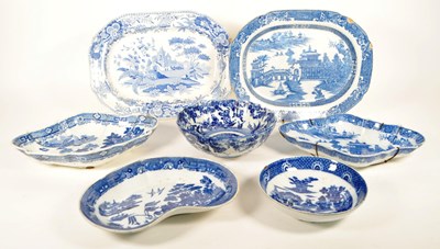 Lot 483 - COLLECTION OF 19TH CENTURY PEARLWARE POTTERY BLUE AND WHITE DISHES