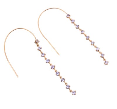 Lot 486 - HALLMARKED 9CT GOLD TANZANITE PULL THROUGH EARRINGS
