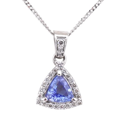 Lot 473 - WHITE GOLD TANZANITE & DIAMOND PENDANT NECKLACE