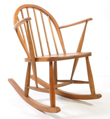 Lot 607 - MANNER OF ERCOL - VINTAGE ELM ROCKING CHAIR