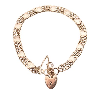 Lot 370 - HALLMARKED 9CT GOLD BRACELET & HEART PADLOCK