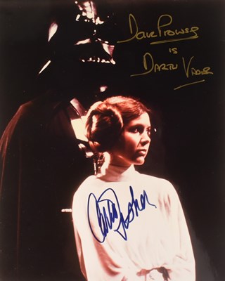 Lot 120 - STAR WARS - CARRIE FISHER & DAVE PROWSE - DUAL SIGNED 8X10" PHOTO - UACC