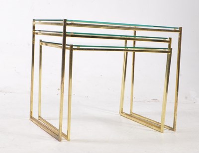 Lot 629 - ITALIAN MODERN DESIGN - VINTAGE 20TH CENTURY BRASS & GLASS NEST OF TABLES