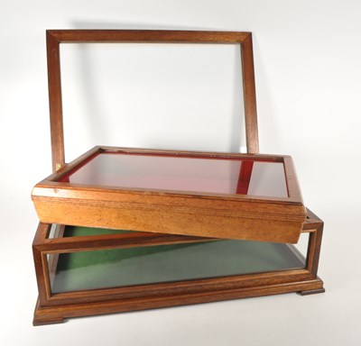 Lot 443 - TWO VINTAGE 20TH CENTURY OAK TABLE TOP SHOWCASE DISPLAY CASES
