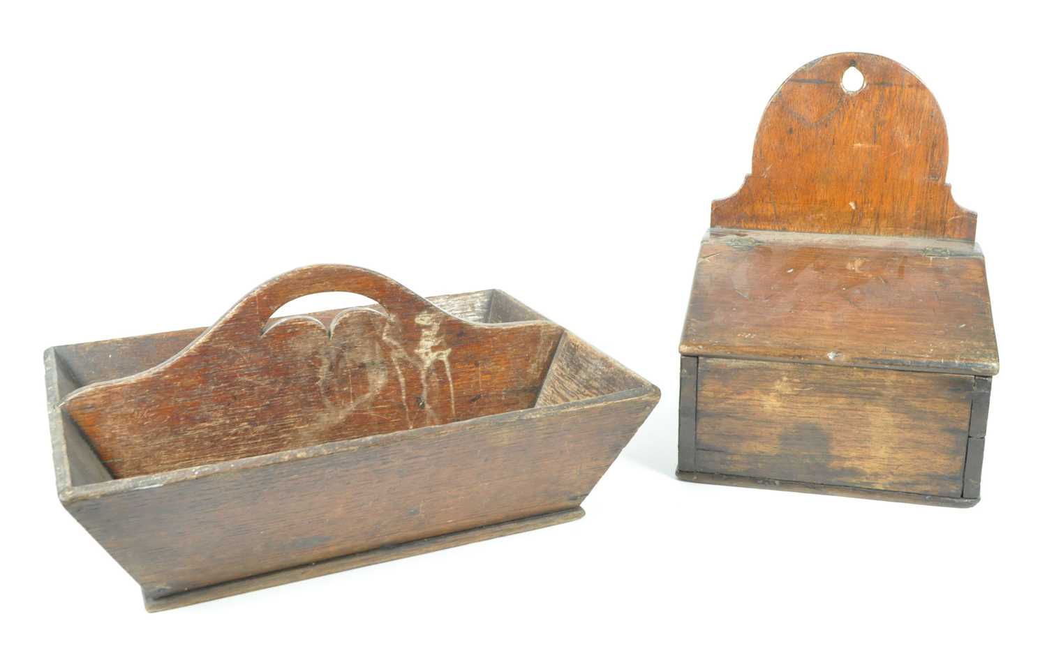 Lot 216 - EARLY 20TH CENTURY WOODEN WALL LETTER / KEY BOX WITH BASKET / TRAY