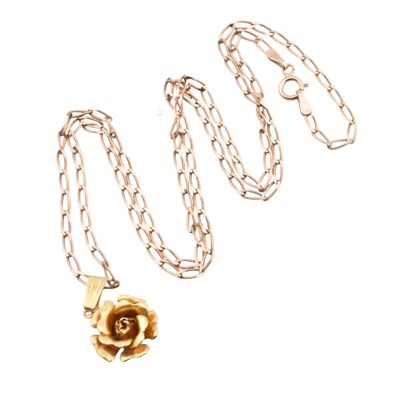 Lot 353 - HALLMARKED 9CT GOLD ROSE PENDANT & NECKLACE CHAIN