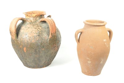 Lot 17 - TWO 20TH CENTURY TERRACOTTA EARTHENWARE POTTERY URNS / VASES