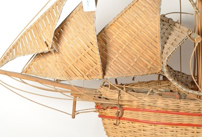 Lot 220 - VINTAGE 20TH CENTURY WICKER RATTAN MODEL SHIP