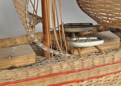 Lot 220 - VINTAGE 20TH CENTURY WICKER RATTAN MODEL SHIP
