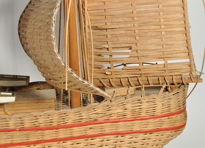 Lot 220 - VINTAGE 20TH CENTURY WICKER RATTAN MODEL SHIP
