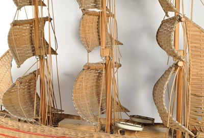 Lot 220 - VINTAGE 20TH CENTURY WICKER RATTAN MODEL SHIP