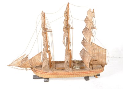 Lot 220 - VINTAGE 20TH CENTURY WICKER RATTAN MODEL SHIP