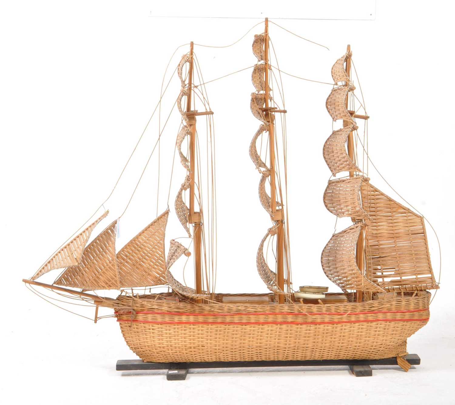 Lot 220 - VINTAGE 20TH CENTURY WICKER RATTAN MODEL SHIP