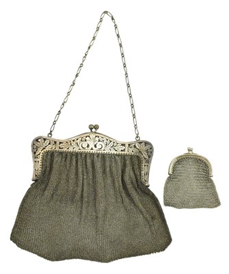 Lot 36 - GEORGE V IMPORT 925 SILVER PURSE WITH A SMALLER SILVER SAMPLE