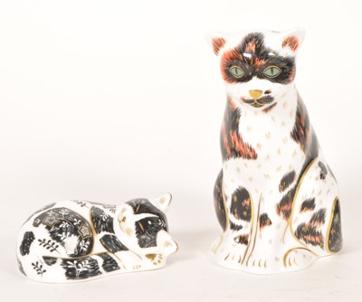 Lot 15 - ROYAL CROWN DERBY - TWO 21ST CENTURY BONE CHINA CAT FIGURES