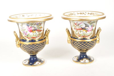 Lot 34 - PAIR OF 19TH CENTURY ENGLISH PORCELAIN VASE URNS