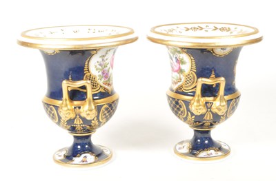 Lot 34 - PAIR OF 19TH CENTURY ENGLISH PORCELAIN VASE URNS
