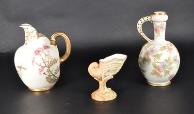 Lot 36 - ROYAL WORCESTER - THREE PIECES OF 19TH CENTURY BLUSH CHINA JUGS