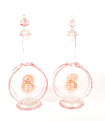 Lot 39 - PAIR OF LATE 19TH CENTURY ITALIAN MURIAN GLASS DECANTERS