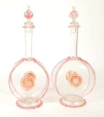 Lot 39 - PAIR OF LATE 19TH CENTURY ITALIAN MURIAN GLASS DECANTERS