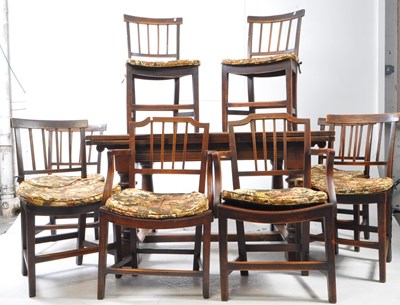 Lot 640 - VINTAGE MID CENTURY 1940S OAK DINING TABLE W/ EIGHT DINING CHAIRS