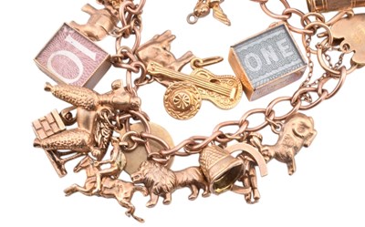 Lot 70 - HALLMARKED 9CT GOLD CHARM BRACELET & FOUR LOOSE CHARMS