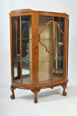 Lot 641 - ART DECO STYLE WALNUT DEMI LUNE DISPLAY CABINET VITRINE