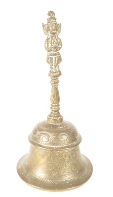 Lot 240 - BRASS 19TH CENTURY TOBACCO STOPPER WITH TIBETAN BRASS RITUAL BELL