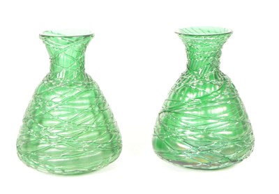 Lot 56 - MANNER OF LOETZ - TWO 20TH CENTURY GREEN GLASS VASES / BOTTLES