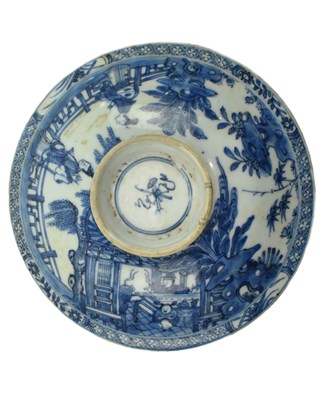 Lot 219 - QING DYNASTY BLUE AND WHITE FIGURINE COVER 清 青花人物故事罐盖