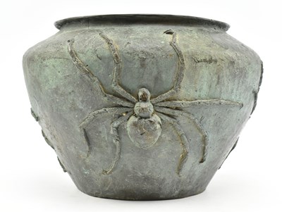 Lot 85 - UNUSUAL EARLY 20TH CENTURY BRONZE PLANTER WITH RELIEF SPIDERS