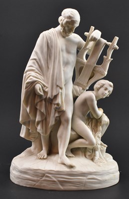 Lot 126 - VICTORIAN 19TH CENTURY PARIAN WARE ALLEGORICAL FIGURE WITH LYRE