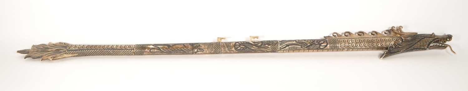 Lot 275 - 20TH CENTURY CHINESE CARVED BONE DRAGON DART BLOWER / BLOWGUN