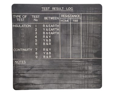 Lot 17 - VINTAGE ELECTRICITY FACTORY TESTING / EXAMINATION CHALK BOARD