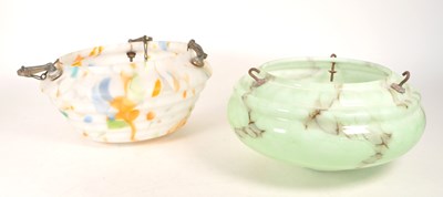 Lot 61 - TWO EARLY 20TH CENTURY CEILING LIGHT MARBLE EFFECT SHADES