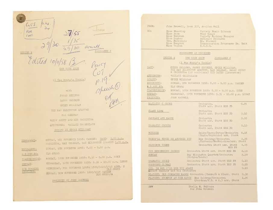 Lot 14 - THE GOON SHOW – BBC COMEDY SHOW 1951-1960 - ORIGINAL RECORDING SCRIPT
