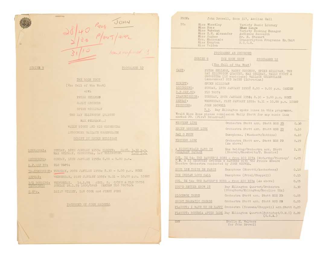 Lot 52 - THE GOON SHOW – BBC COMEDY SHOW 1951-1960 - ORIGINAL RECORDING SCRIPT