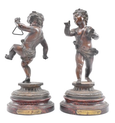 Lot 51 - AFTER E. H. DUMAIGE - LATE 19TH CENTURY PAIR OF SPELTER DANCING CHERUBS