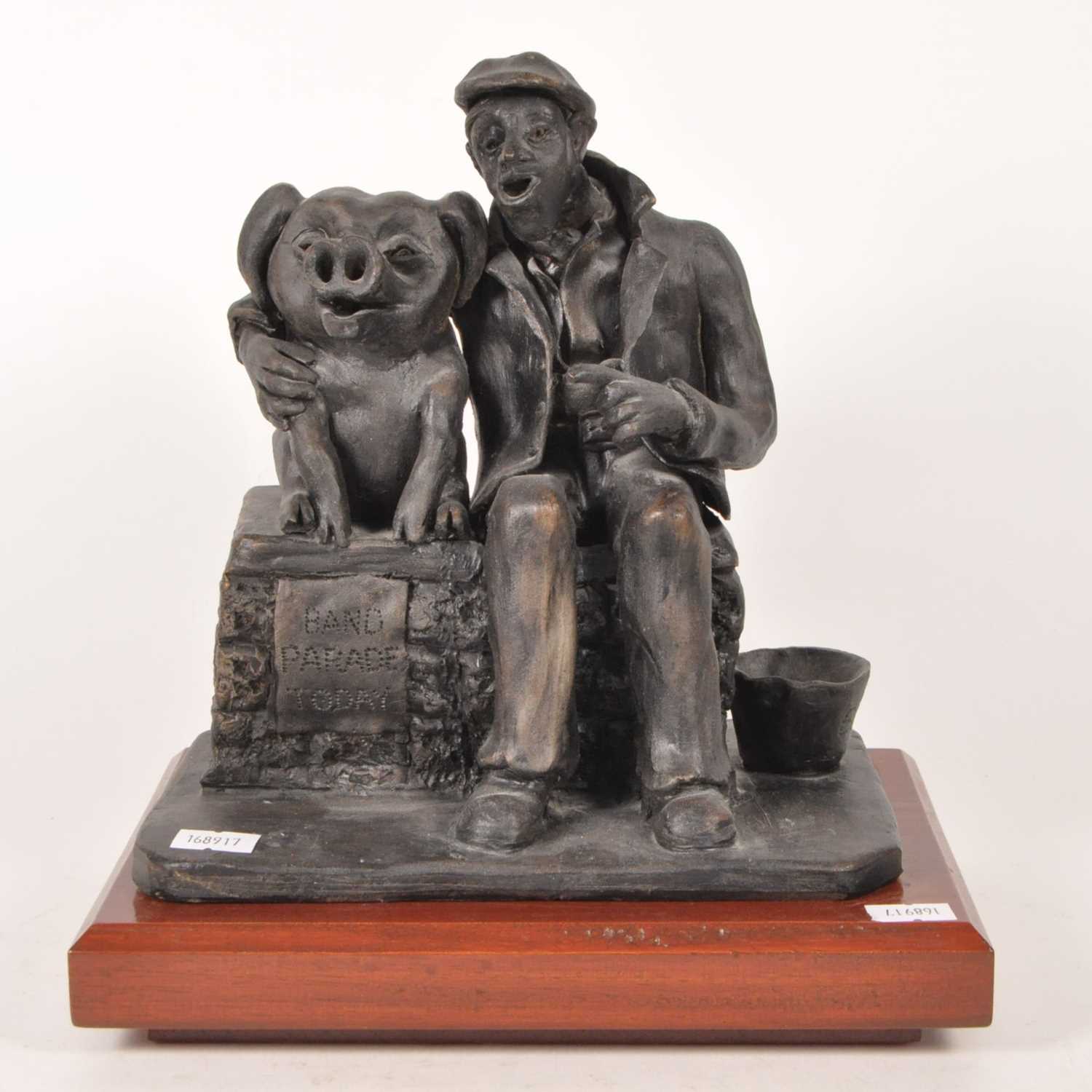 Lot 79 - PHYLLIS LEWIS - 1997 THE MINER AND THE PIG POTTERY SCULPTURE