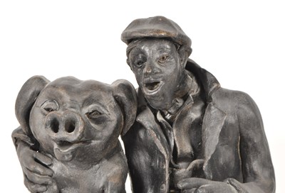 Lot 79 - PHYLLIS LEWIS - 1997 THE MINER AND THE PIG POTTERY SCULPTURE