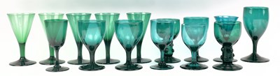 Lot 71 - COLLECTION OF GEORGE III & LATER HAND BLOWN GREEN WINE GLASSES