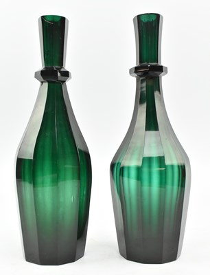 Lot 7 - PAIR OF 19TH CENTURY CIRCA 1865 FACETED GREEN GLASS DECANTERS