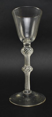 Lot 150 - GEORGE II CIRCA 1760 DOUBLE KNOPPED SPIRAL STEM WINE GLASS