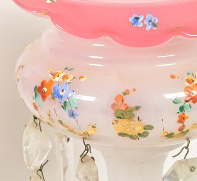 Lot 77 - PAIR OF 19TH CENTURY VICTORIAN PINK GLASS LUSTRES