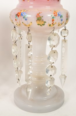 Lot 77 - PAIR OF 19TH CENTURY VICTORIAN PINK GLASS LUSTRES