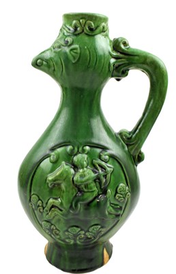 Lot 145 - TANG DYNASTY GREEN GLAZED EWER 唐 绿彩凤首执壶