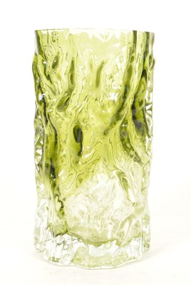 Lot 83 - MANNER OF WHITEFRIARS - MID CENTURY GREEN STUDIO GLASS BARK VASE