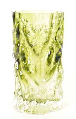 Lot 83 - MANNER OF WHITEFRIARS - MID CENTURY GREEN STUDIO GLASS BARK VASE