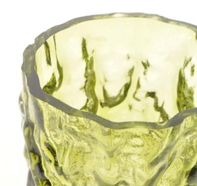 Lot 83 - MANNER OF WHITEFRIARS - MID CENTURY GREEN STUDIO GLASS BARK VASE