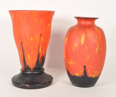 Lot 74 - RUCKLE, CZECH - TWO FIRE SPLATTER GLASS STUDIO VASES